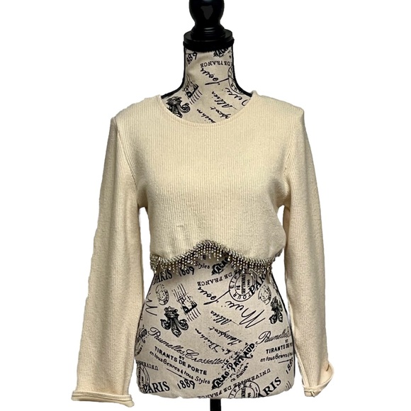 ZARA JEWEL RIBBED SWEATSHIRT CREAM CROPPED Y2k Retro Ethereal Balletcore Prep S - Picture 2 of 10